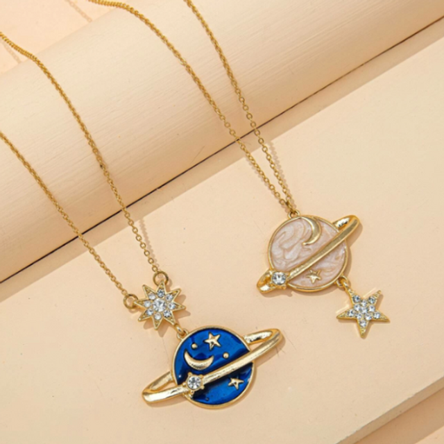Collier inoxydable planète lot de 2