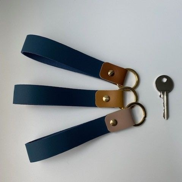 Porte-clés en cuir bicolore collection Bleue