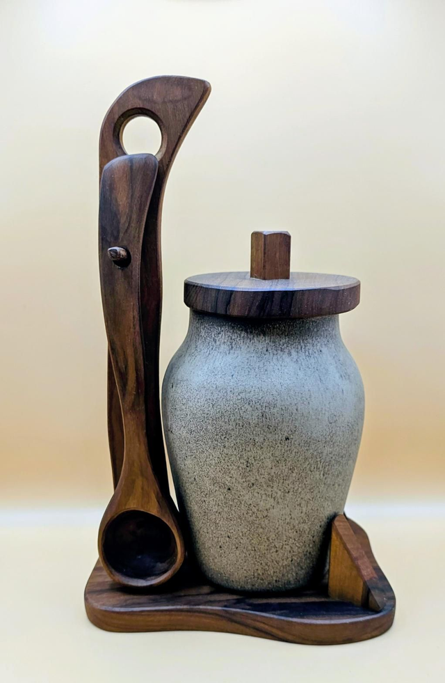 Pot à olives en grès et bois d'olivier 