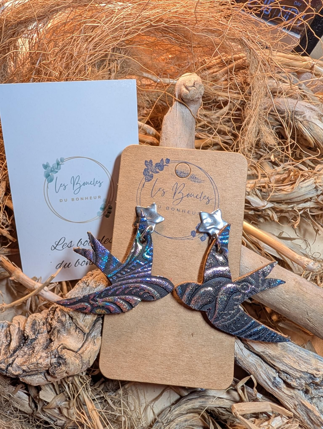 Boucles d'oreilles Hirondelle holographique h008