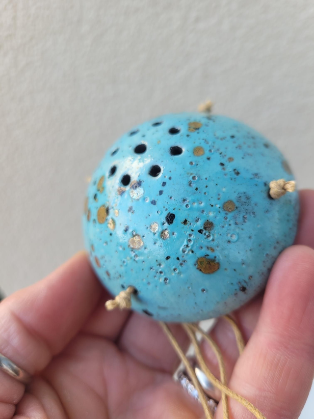 Porte-boule de graisse céramique – Bleu Turquoise & Pois Dorés - Fait main