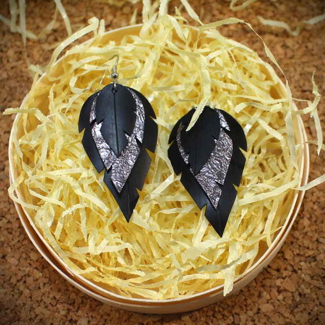 Boucles d'oreilles plumes chambre à air et chutes de cuir