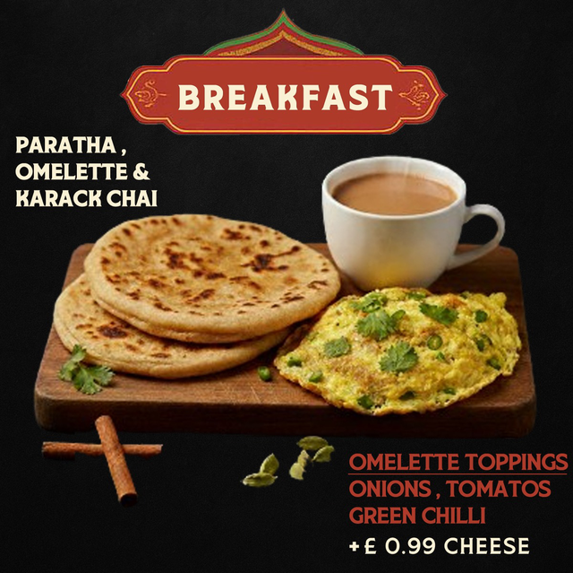 2 Paratha 2 omelette Breakfast with Karak chai