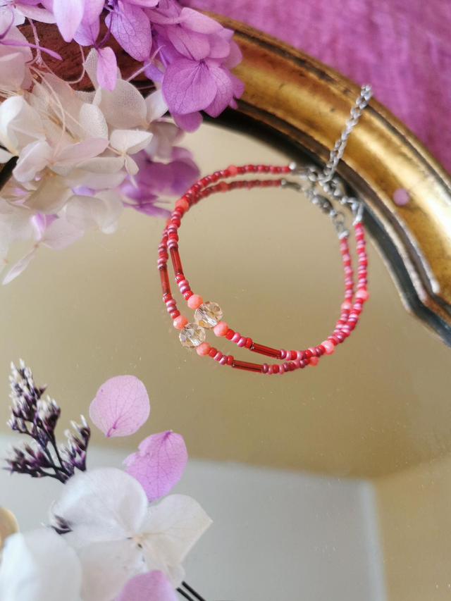 Collier et bracelet Stéphanie Rouge &amp; Argenté