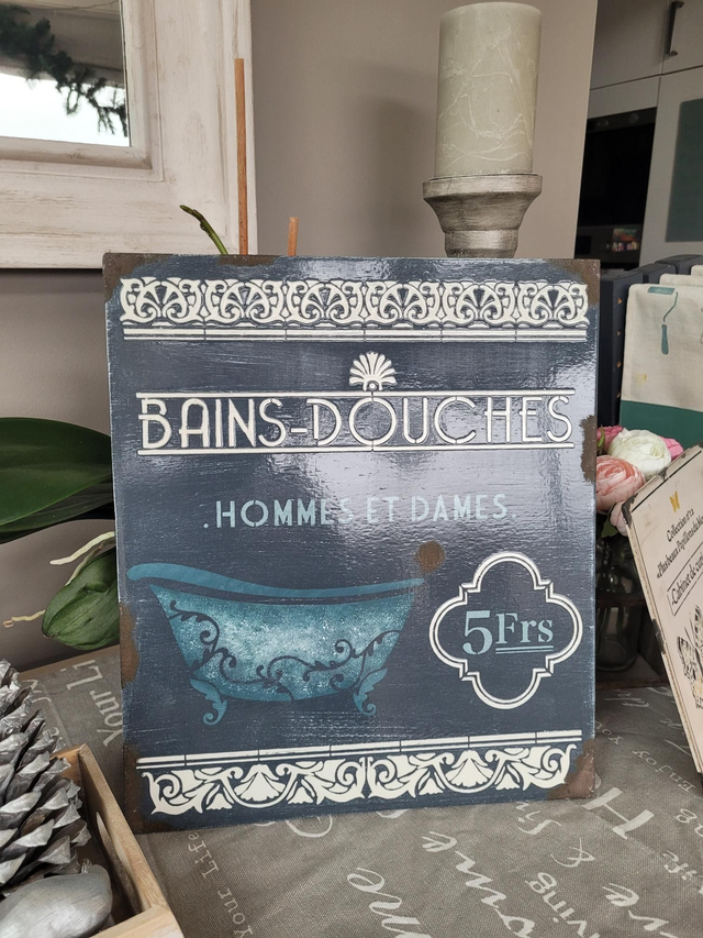 Plaque émaillée "bains douche"