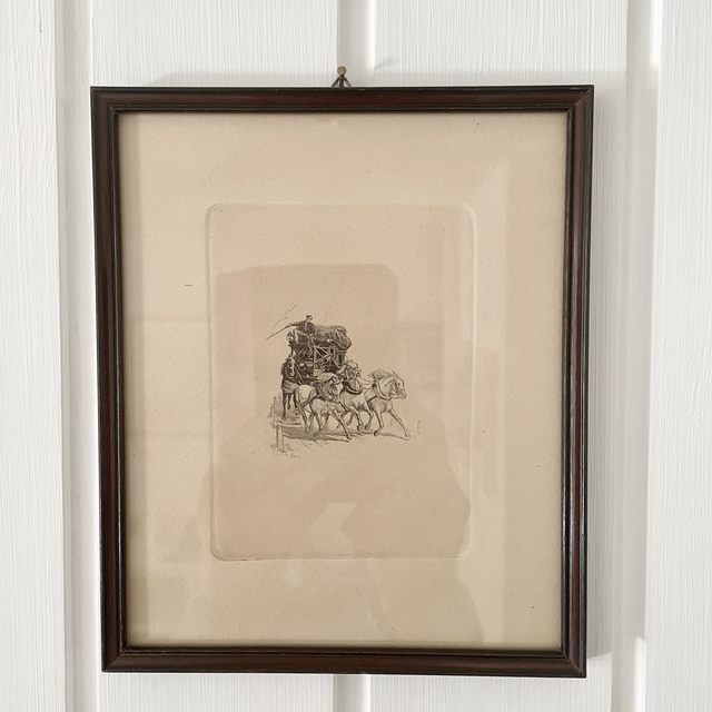 Petite gravure ancienne Calèche