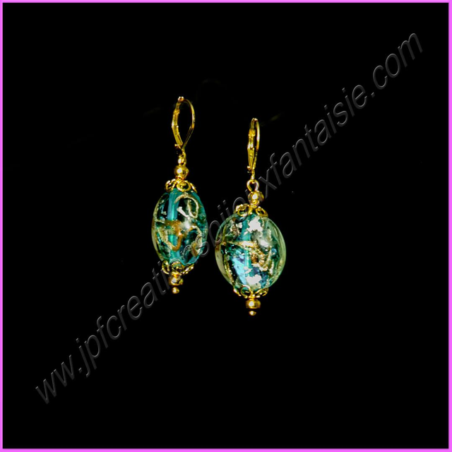 Boucles d'oreilles verre bleu et argenté