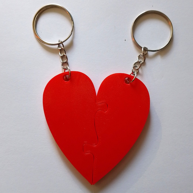 3D Printed Couples Heart Keyring Set - 2 Half Heart Keyrings