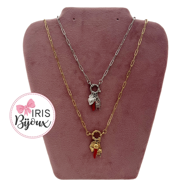 Collana fortuna cuore sacro, corna, cornetto rosso