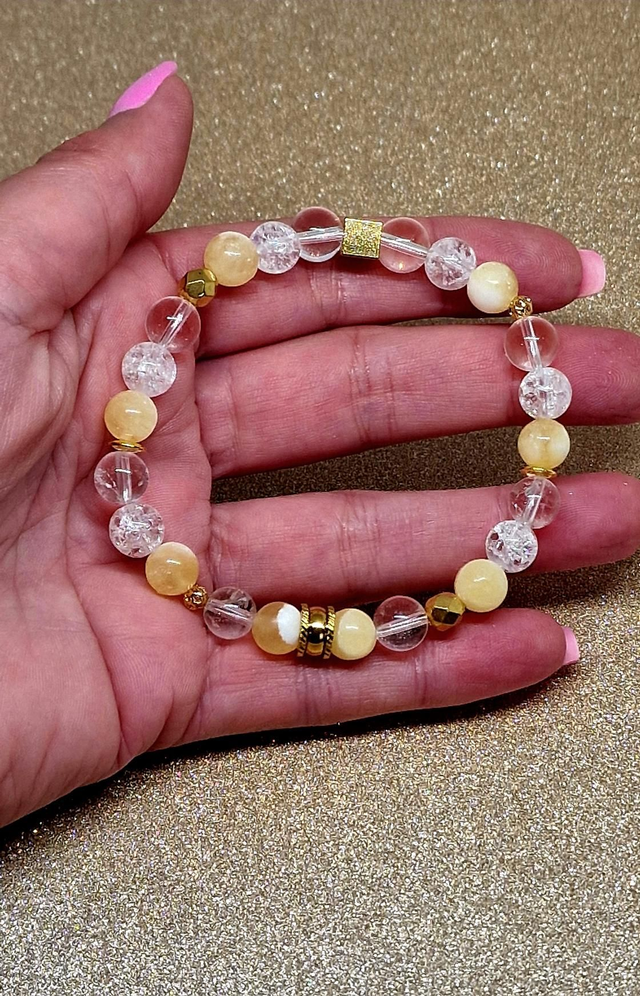 Bracelet Calcite jaune et Cristal de roche en 0,8 cm