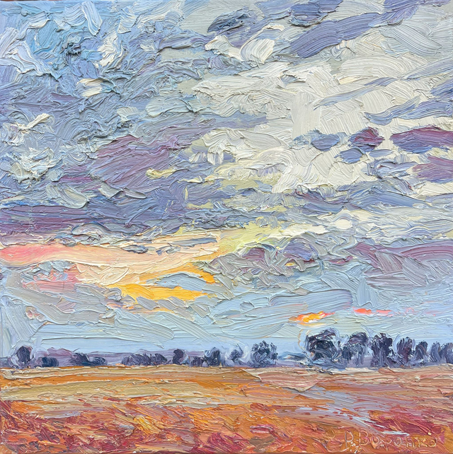 „Abendhimmel über dem Feld“ – Öl auf Leinwand, 60 × 60 cm, 2024 | Evening Sky over the Field