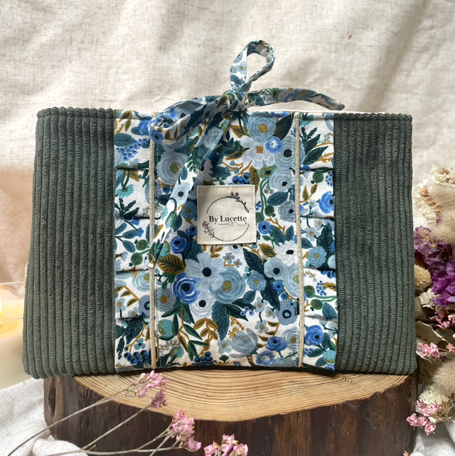 Pochette à livre de poche/liseuse velours vert kaki