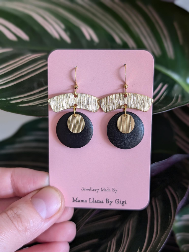 Black and Brass Wooden Earrings