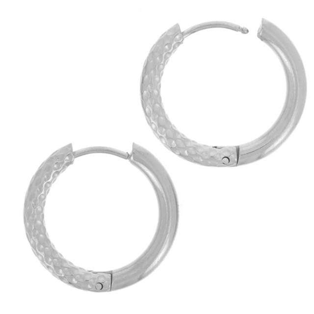 Créoles rondes martelées 22 mm Fil 3 mm acier inoxydable x2 