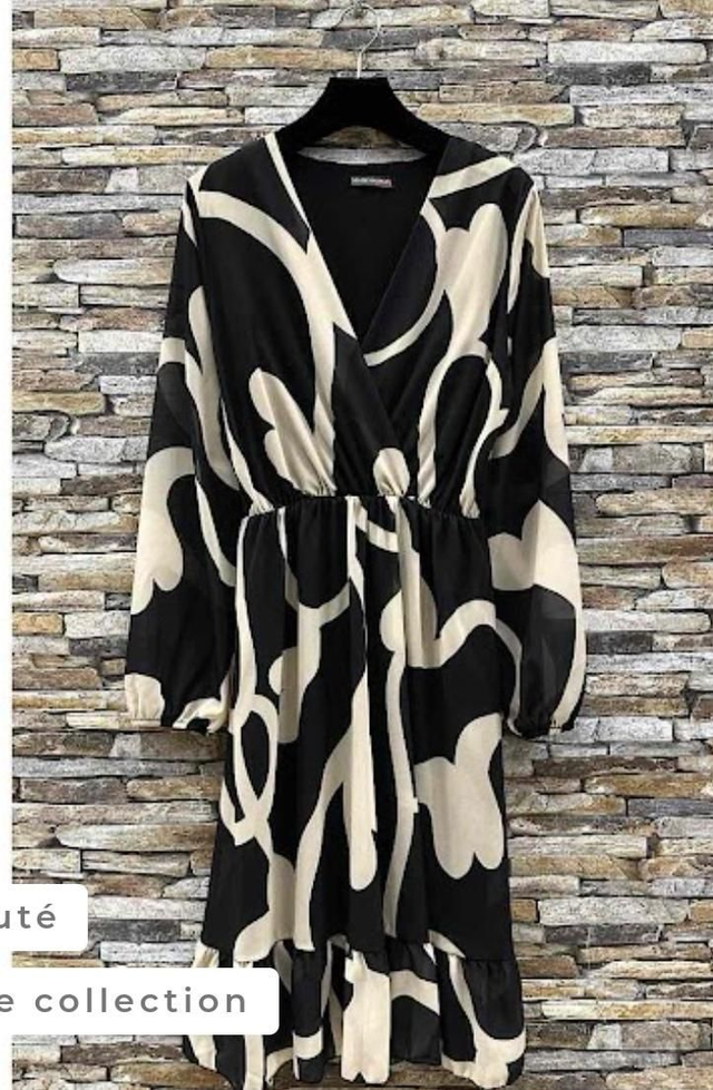 Robe LINA Noire et blanche manche longue