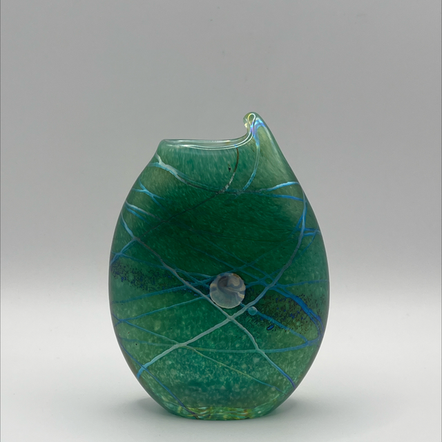 C.V. Ramsey Green Vase with Iridescent Pattern – Approx. 12cm Tall, Unsigned