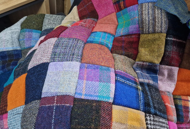 Harris Tweed Patchwork Throw navy lining