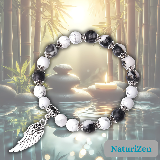 Bracelet en Jaspe Zébré et Howlite 🌟🖤