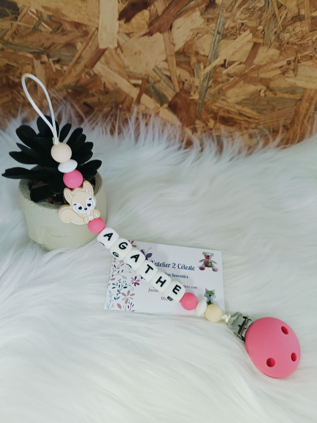 Attache tétine en silicone Ecureuil beige 