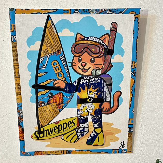 Tableau chat surfeur