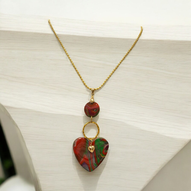 SAUTOIR COEUR ROUGE/VERT