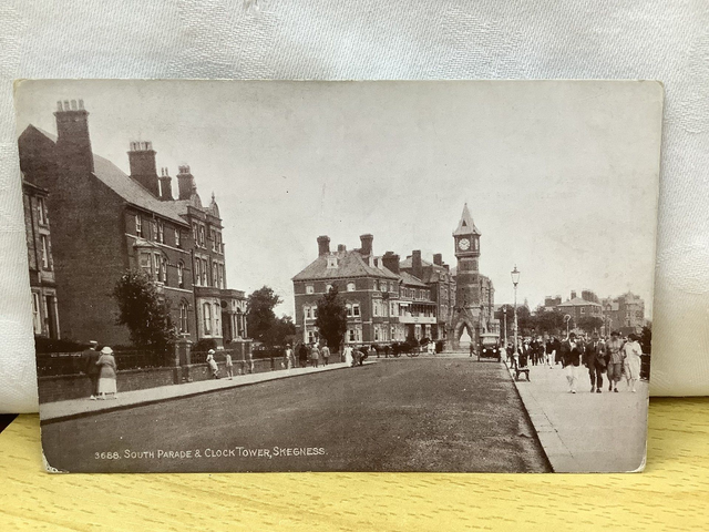 Skegness, South Parade &amp; Clock Tower, Lincolnshire, Vintage Sepio, J. Salmon Vintage postcard. Our Ref No. R735 £2.50
