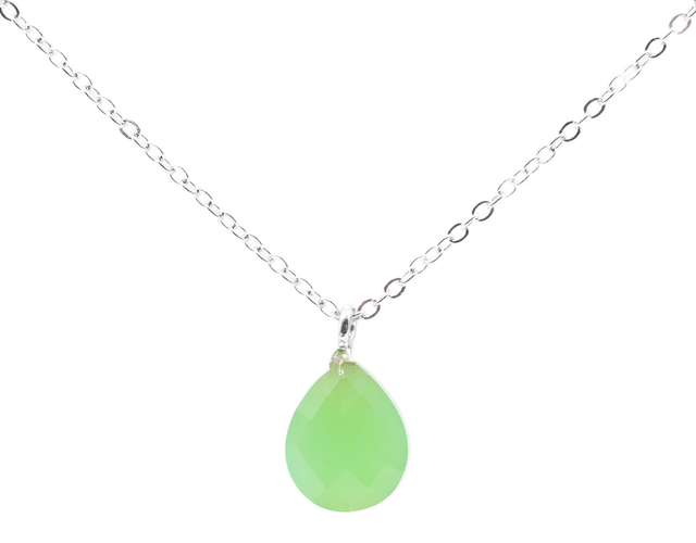 Collier Argent 925 Jade Verte Goutte