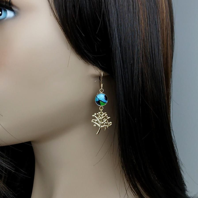 Boucles d'oreilles "Arbres de Vie" en émail et Plaqué Or