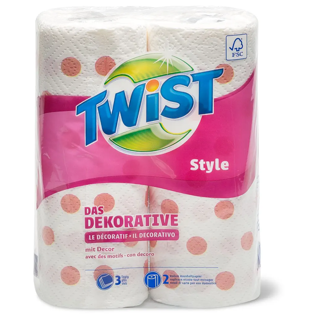 Twist Style Haushaltpapier 2 Rollen, 3 lagig