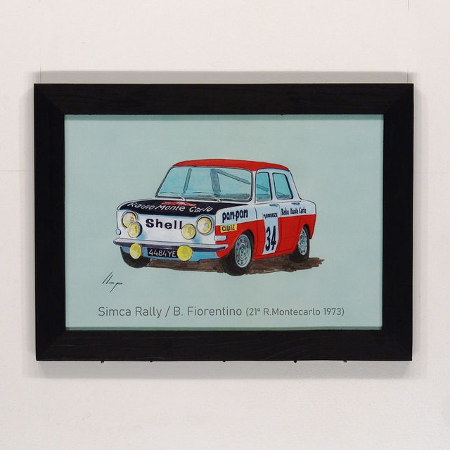 Artimotor enmarcado 22x31 - Simca Rally / B. Fiorentino (Montecarlo 1973)