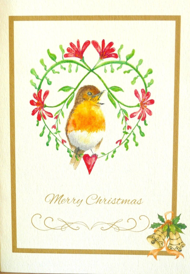Christmas Garland Robin (Christmas Card)