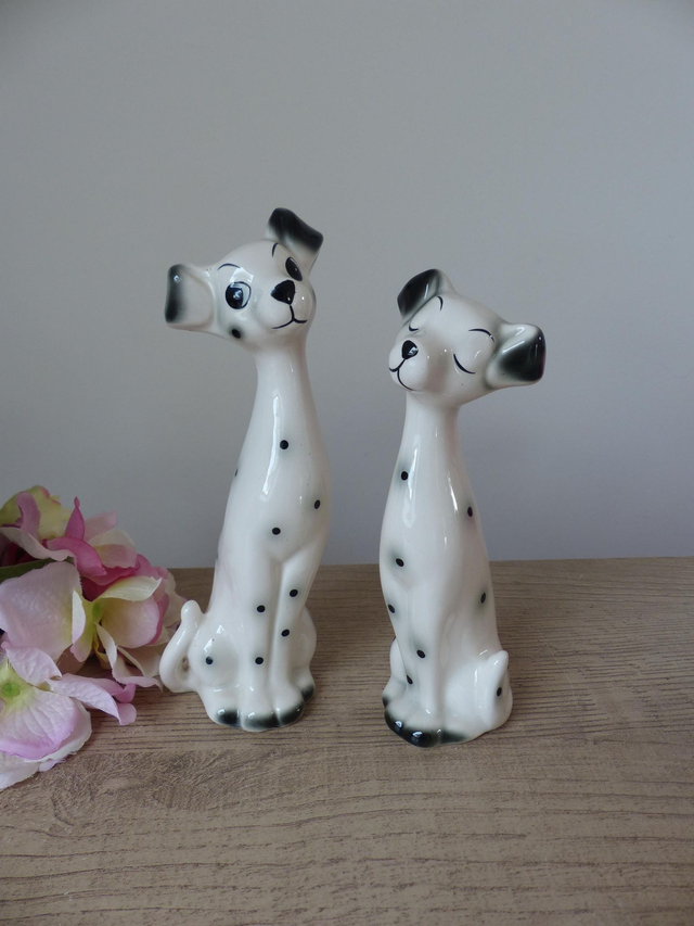 Couple de dalmatiens romantiques – Figurines chiens en céramique vintage 1970 - Décoration et cadeau chambre d'enfant