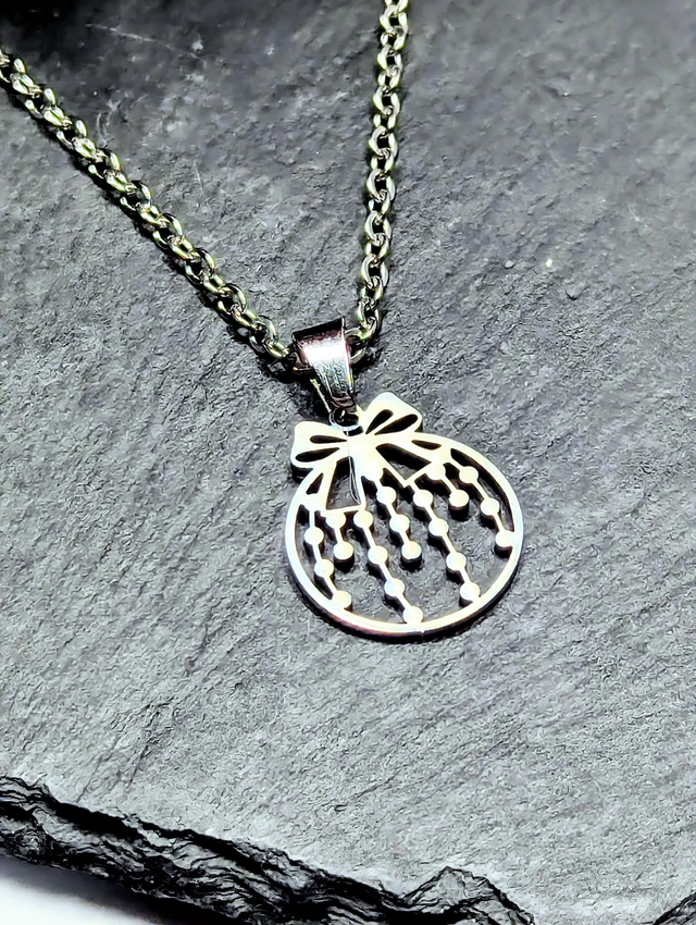 Stainless Steel Necklace With Christmas Bauble Pendant 