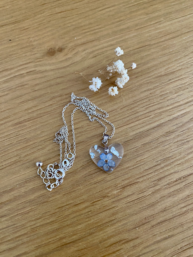 Collier argent 925 petit coeur - myosotis