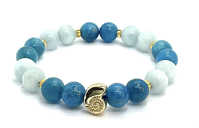 Bracelet « Coquillage » Apatite bleue et aigue-Marine 8 mm