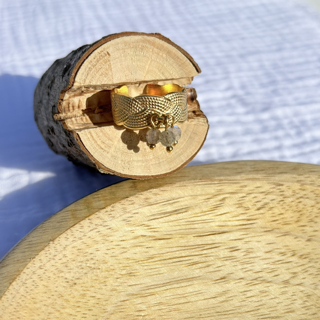 Bague acier inoxydable doré et labradorite