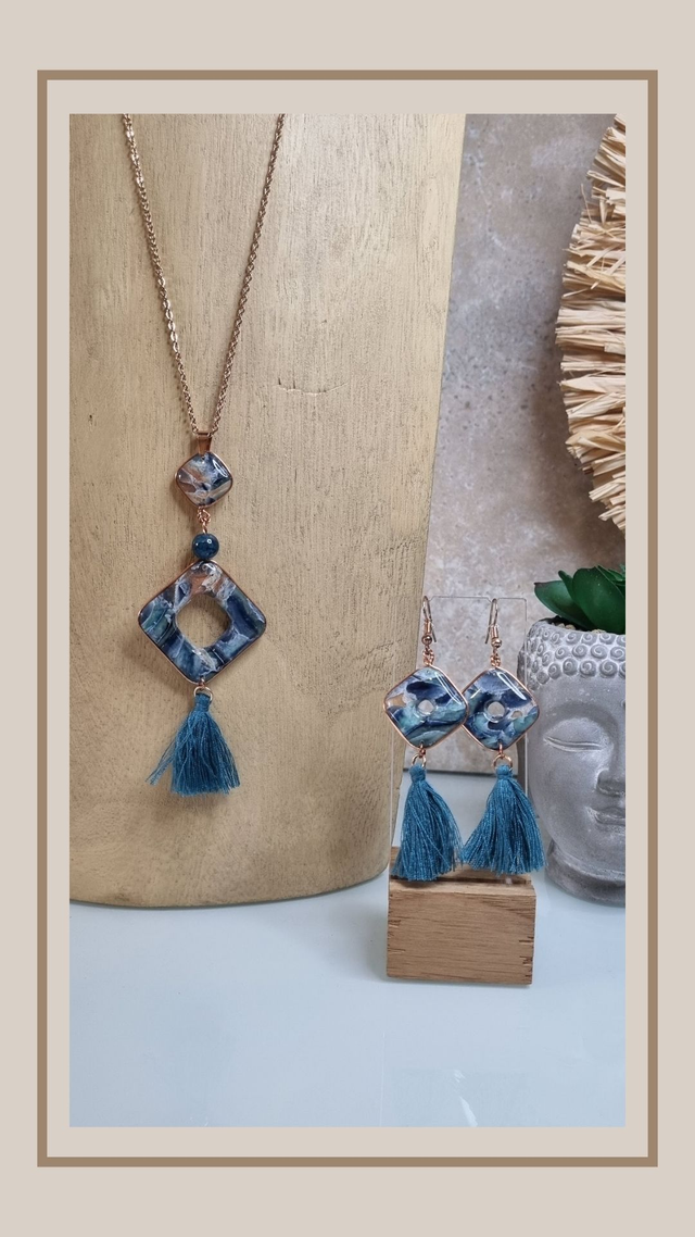 Parure Bleu océan losange 