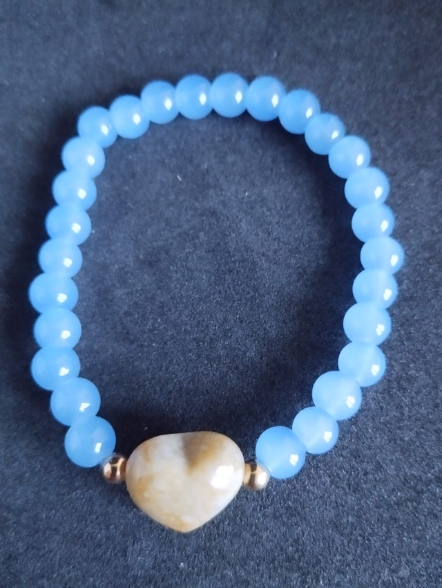 Bracelet en Larimar & Cœur en Agate Bambou