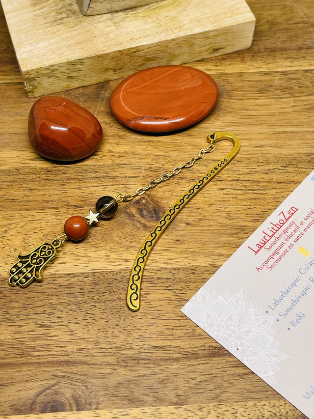 📖📚Marque page en Jaspe rouge et Quartz fumé