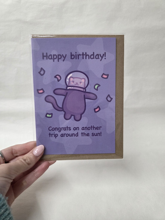 Trip Around The Sun Astronaut Cat Birthday Greetings Card - ST-015