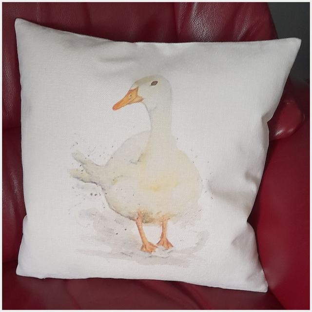 Country Linen Cushion with Puddleduck artwork 
