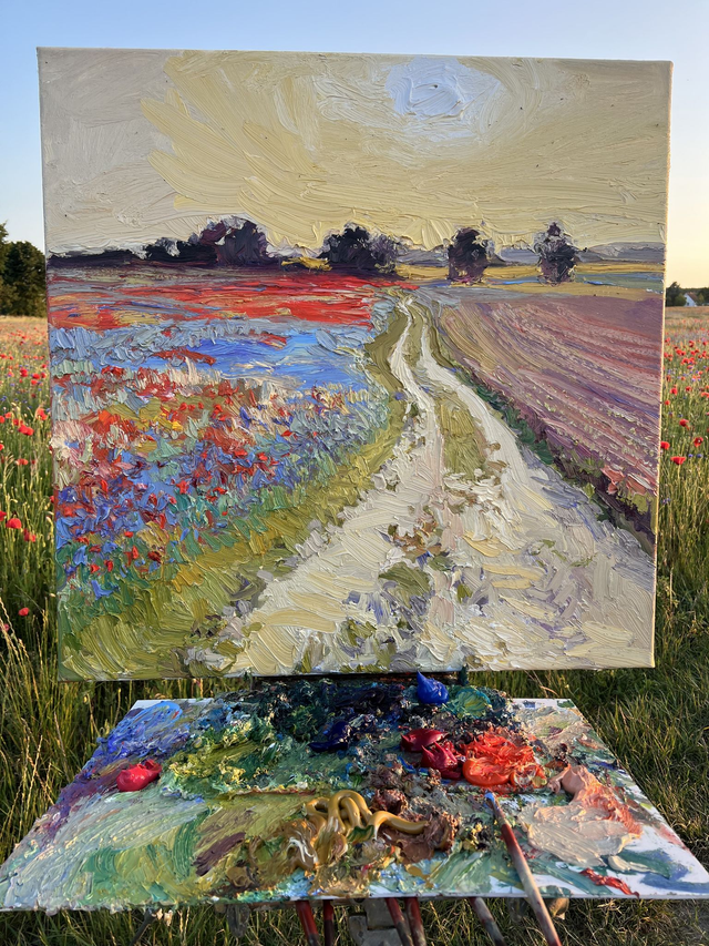 „Unter der weißen Sonne“   Öl auf Leinwand, 80 × 80 cm., 2025