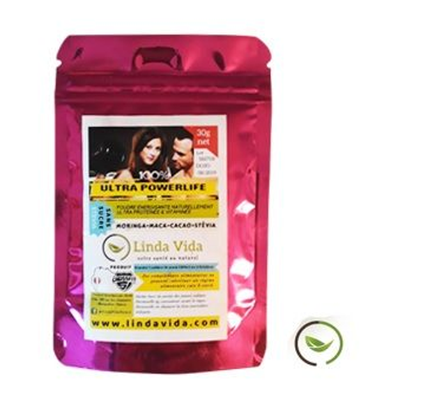 Poudre Powerlife : Moringa, Maca, Cacao, Stevia - Sachet de 30 gr
