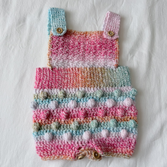 Rainbow crochet popcorn romper