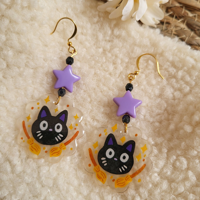 Boucle d'oreille chat noir
