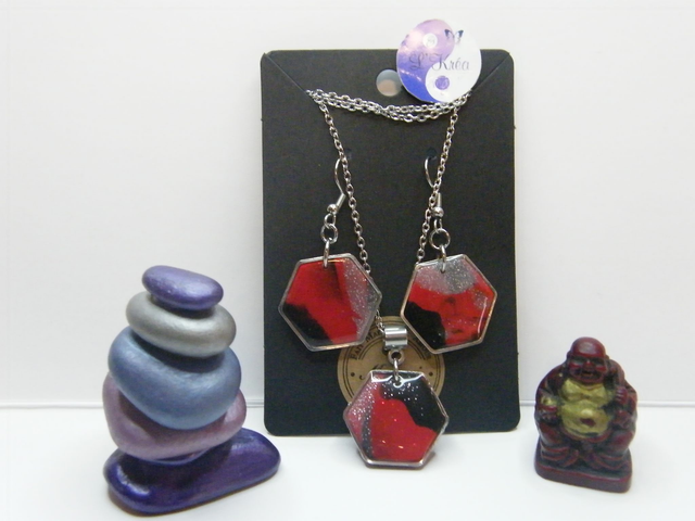 Hexagone Rouge/Noir/Blanc pailleté