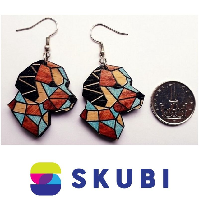 Dřevěné náušnice - Pes - mozaika (3 cm)