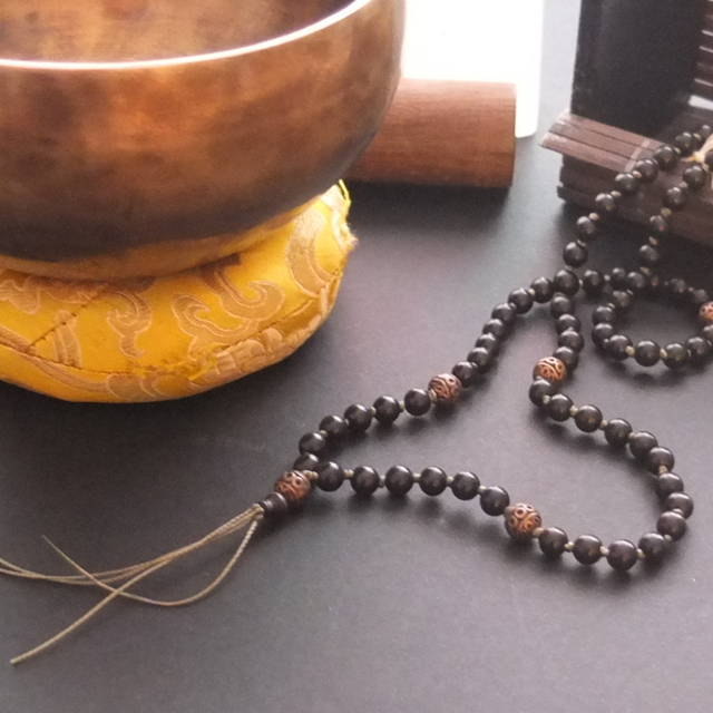 Mala Beads - Black Sandalwood and Metal
