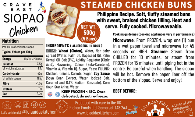 Steamed Chicken Buns (Siopao), Frozen, ready to heat | 5-PC in a pack