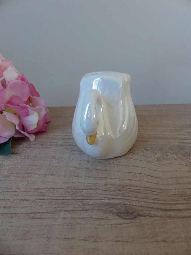 Porte-brosse à dents vintage en céramique blanche irisée en forme de cygne – décoration salle de bain, pot à crayons ou pinceaux élégant